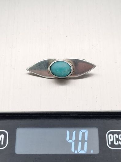 925 Vintage Sterling Silver Turquoise Brooch, 1982