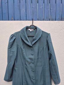 Rihoas Dark Teal Vintage Style Midi Coat Dress - Size L - Button Front