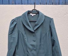 Rihoas Dark Teal Vintage Style Midi Coat Dress - Size L - Button Front