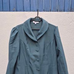 Rihoas Dark Teal Vintage Style Midi Coat Dress - Size L - Button Front