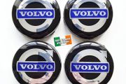 4 x Volvo alloy wheels, centre hub caps, 64 mm, black / blue, C70, S60, V60, V70, S80, XC90