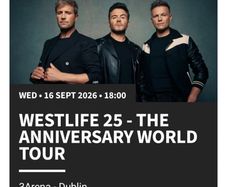2 westlife tickets for sale standing Wednesday 16th September