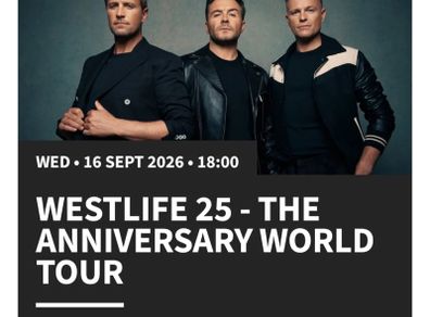 2 westlife tickets for sale standing Wednesday 16th September