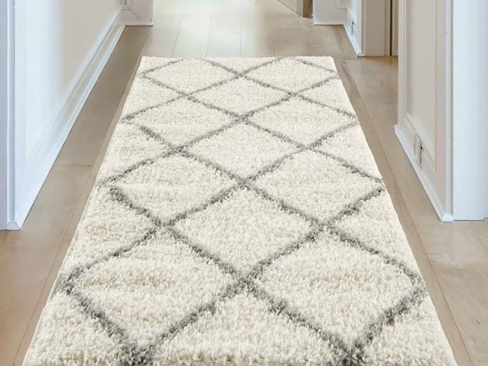 Modern Moroccan Design Rugs for Living Room, Bedroom, Hallway, 3 cm Thick Area Rugs, Diamond Ivory/Grey, 80x150cm (FREE POSTAGE)
