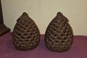 Pair of Cast Iron Pine Cone Shaped Tealight Holders