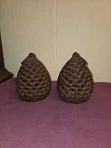 Pair of Cast Iron Pine Cone Shaped Tealight Holders