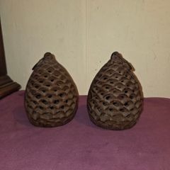 Pair of Cast Iron Pine Cone Shaped Tealight Holders