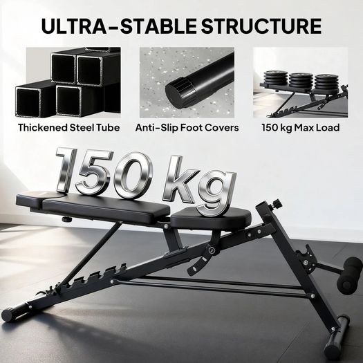 Multifunctional weight bench, adjustable incline and flat bench with 6-position backrest, 3-position seat, black