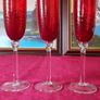 3 Piece Ruby Red Stemmed Swirl Champagne Flutes / Glasses Image 2