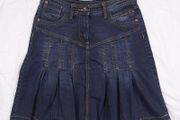Yessica Dark Wash Indigo Denim Pleated Mini Skirt 10UK/38EU