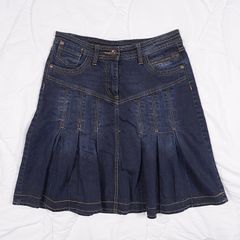 Yessica Dark Wash Indigo Denim Pleated Mini Skirt 10UK/38EU