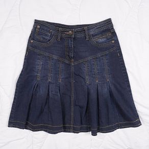 Yessica Dark Wash Indigo Denim Pleated Mini Skirt 10UK/38EU