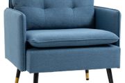Button-tufted accent chair, upholstered armchair, removable cushions, Black + Gold + Blue
