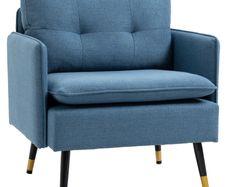 Button-tufted accent chair, upholstered armchair, removable cushions, Black + Gold + Blue