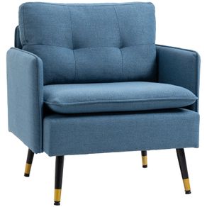 Button-tufted accent chair, upholstered armchair, removable cushions, Black + Gold + Blue