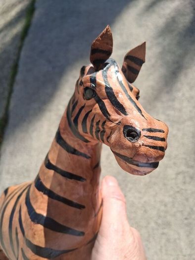 Mid Century Leather 11 Inch Zebra and Foal (Handpainted )