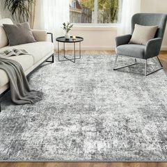 Washable Rugs Living Room 180x270 cm Modern Abstract Rug with Soft Low Pile Vacuum Friendly Non Slip Backing Minimalist Carpet for Lounge Bedroom Dining Room Home Office Grey/White