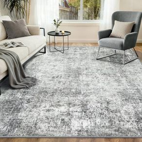 Washable Rugs Living Room 180x270 cm Modern Abstract Rug with Soft Low Pile Vacuum Friendly Non Slip Backing Minimalist Carpet for Lounge Bedroom Dining Room Home Office Grey/White