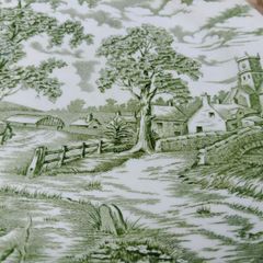 Green transferware plates, 10 inch /25cm diameter