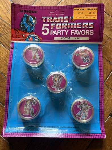 Vintage 1980s Transformers Party Favours, 5 Yo-Yos, Sealed on Card