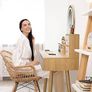 Dressing Table with Round Mirror and Lights, 80cm Wide Small Vanity Desk, Wooden Color, 2 Drawers Image 4