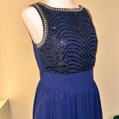 Ladies Navy & Gold Sequins Long Dress Size UK 14 / EU 42