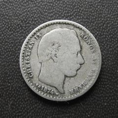 1874 Denmark. Christian IX. Silver 25 Ore