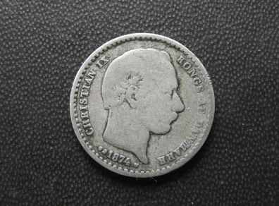 1874 Denmark. Christian IX. Silver 25 Ore