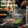 Grill Basket Set (Rectangular+Hexagon), Removable Wooden Handle, 304 Stainless Steel, Rolling Grilling Net, BBQ Accessories Tools for Vegetables Shrimp, Outdoor Cooking Camping, Birthday Gifts Image 5