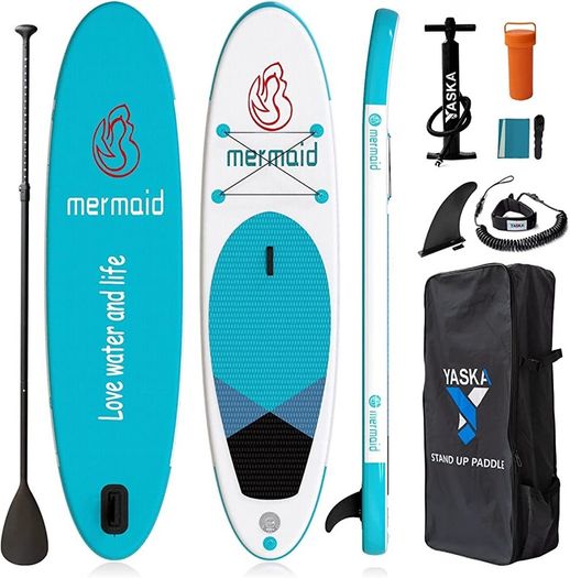 10.6ft Inflatable Stand Up Paddle Board- SUP Board for All Skill Levels with SUP Accessories & Fiberglass Paddle,Fin, Leash, Double Action Pump and ISUP Travel Backpack for Youth & Adult (FREE POSTAGE)