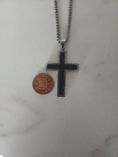 stainless steal lotus chunky black cross chain