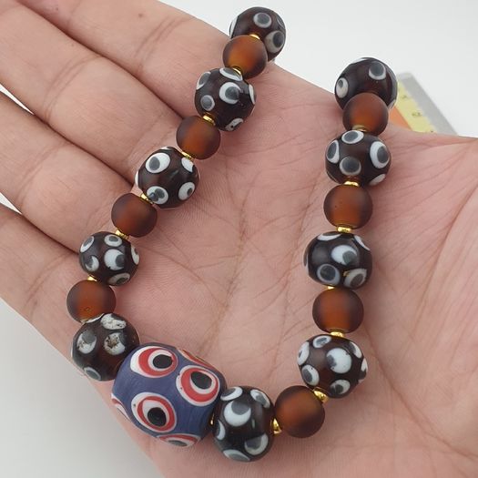Antique Venetian African Style Skunk Eyes & Brown Glass Beads Necklace