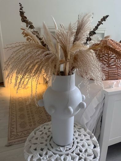 Kelly Hoppen vase with grasses & large wicker easy fit ceiling shade.