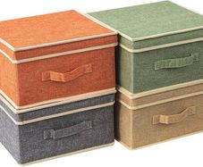 Foldable Clothing Storage Basket case with Handle for Closet, Bedroom, Home, 33.5L x 31.75W x 17.5H cm 4 mixed colors