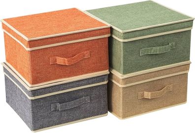 Foldable Clothing Storage Basket case with Handle for Closet, Bedroom, Home, 33.5L x 31.75W x 17.5H cm 4 mixed colors