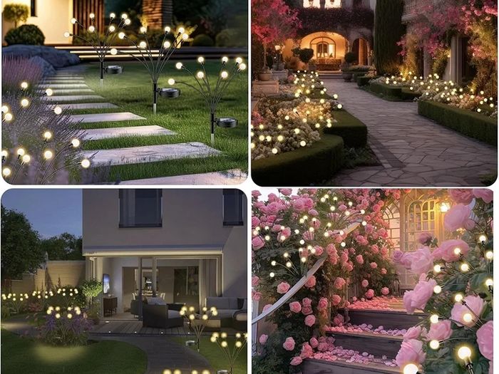 Solar Firefly Lights - 8 LEDs Waterproof IP65, Fence Lights for Lawn Yard Patio Pathway & Landscape Garden Decoration, 4 Pack