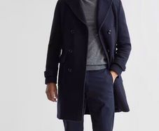 REISS Double Breasted Wool Blend Coat in Navy
