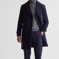 REISS Double Breasted Wool Blend Coat in Navy