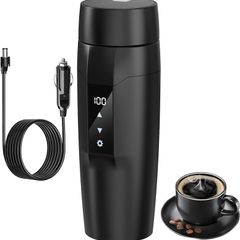 12V 350ml Electric Kettle with 40 100C Temperature Adjustable, Portable Coffee Warmer, Mini 304 Stainless Steel Liner Water Heating Mug, 80W Electric Travel Cup Bottle, Leak-proof