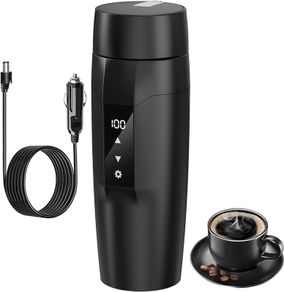 12V 350ml Electric Kettle with 40 100C Temperature Adjustable, Portable Coffee Warmer, Mini 304 Stainless Steel Liner Water Heating Mug, 80W Electric Travel Cup Bottle, Leak-proof