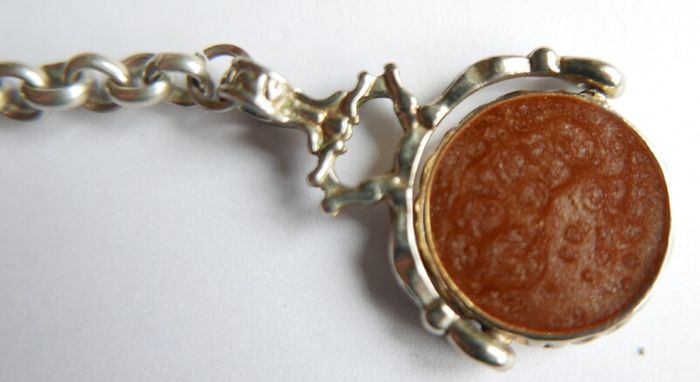 Vintage Silver Plated Pocket Watch Chain With Fob
