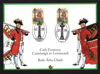 1995 Ireland 250th Anniversary of Battle of Fontenoy Stamps Joint Issue with Belgium Card with First Day Issue (FDI) pictorial cancel