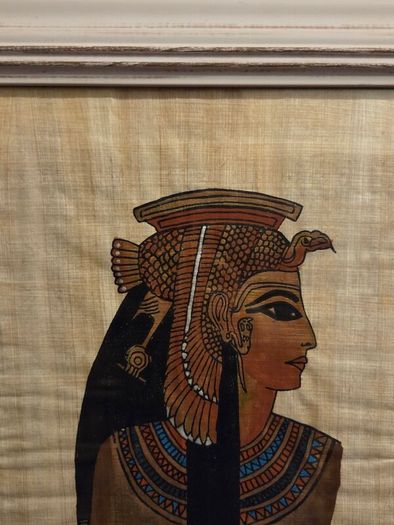Egyptian Papyrus Painting Framed Queen Cleopatra Profile