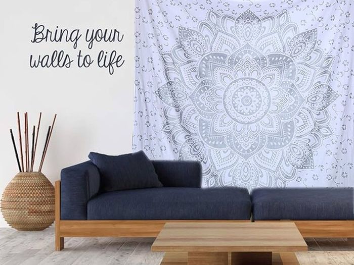 MULTIPLE SIZES AVAILABLE Grey Mandala Tapestry Bedroom Aesthetic Indie Wall Tapestry Hippie Room Decor Boho Tapestrys Trippy Small Tapestry Wall Hanging White Silver Wall Art 30x40