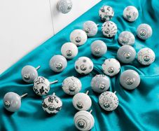 NEW SALE | Grey and White Ceramic Door Knobs Set of 8 Premium Quality