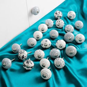 NEW SALE | Grey and White Ceramic Door Knobs Set of 8 Premium Quality