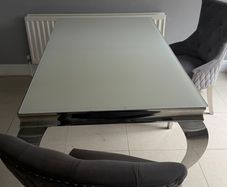 table and 2 plush velvet knocker chairs