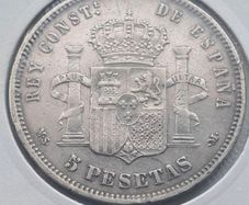 Silver 5 pesetas 1885