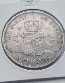 Silver 5 pesetas 1885