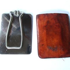 Vintage Steel Shaving Mirror & Leather Pouch. Military??